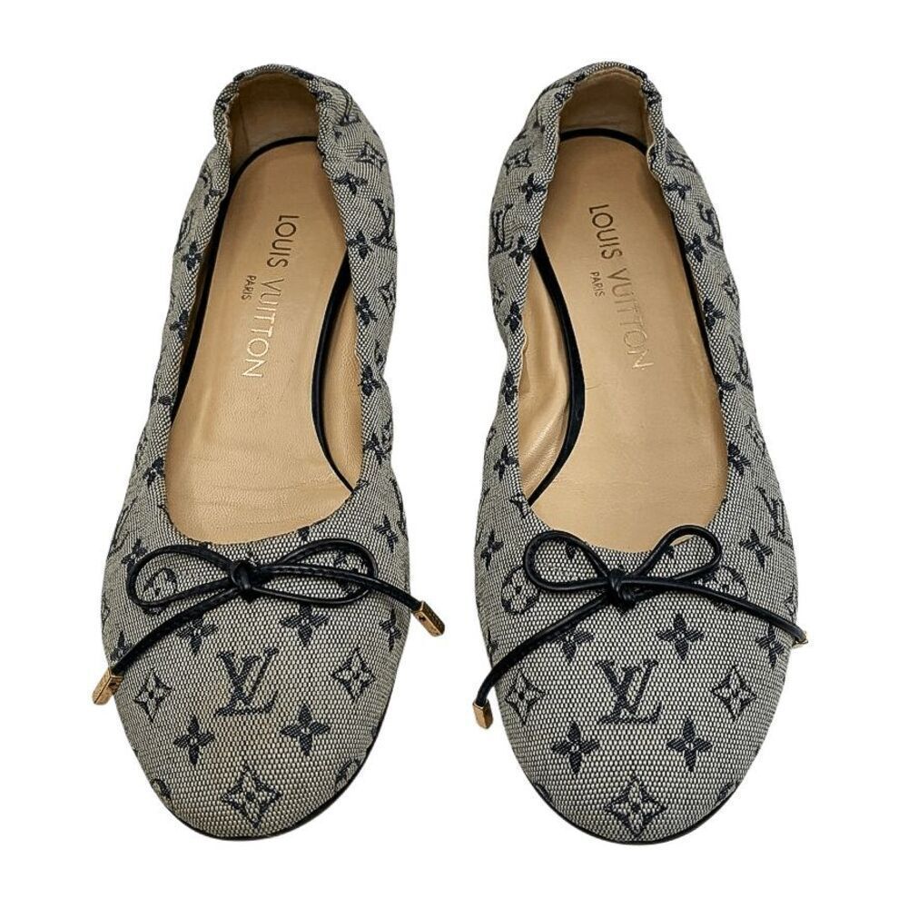 Louis Vuitton Mini Lin Debbie Ballet Bow Flats Navy Canvas EU 36.5 Monogram - Picture 2 of 10